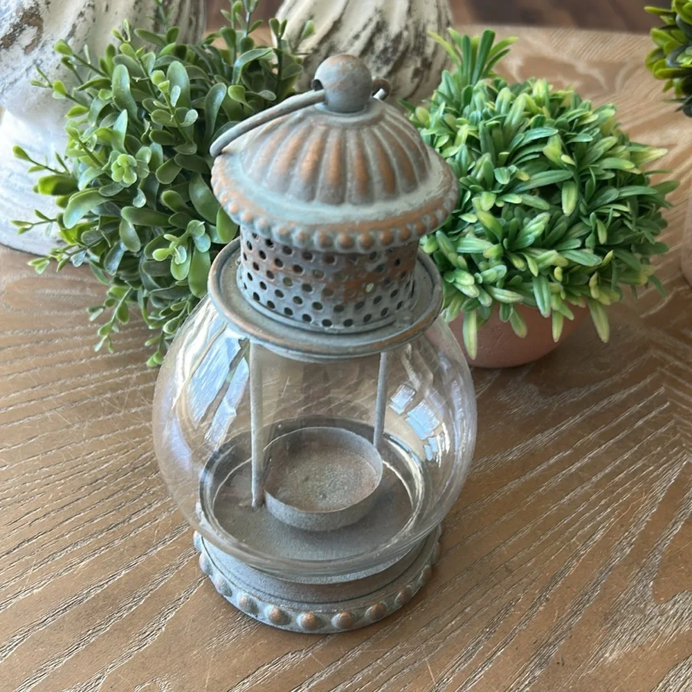 NEW! Vintage Inspired Shabby Chic Teal Blue Gold Accent Lantern Candle holder - Picture 4 of 4